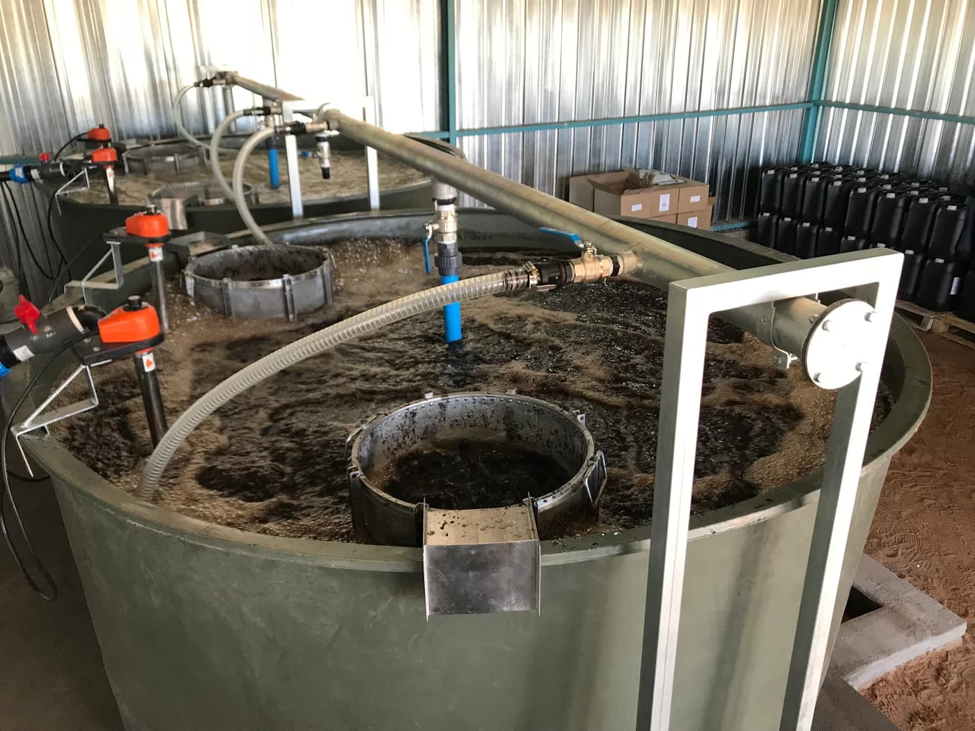 Interior of the 5,000 litre compost tea system